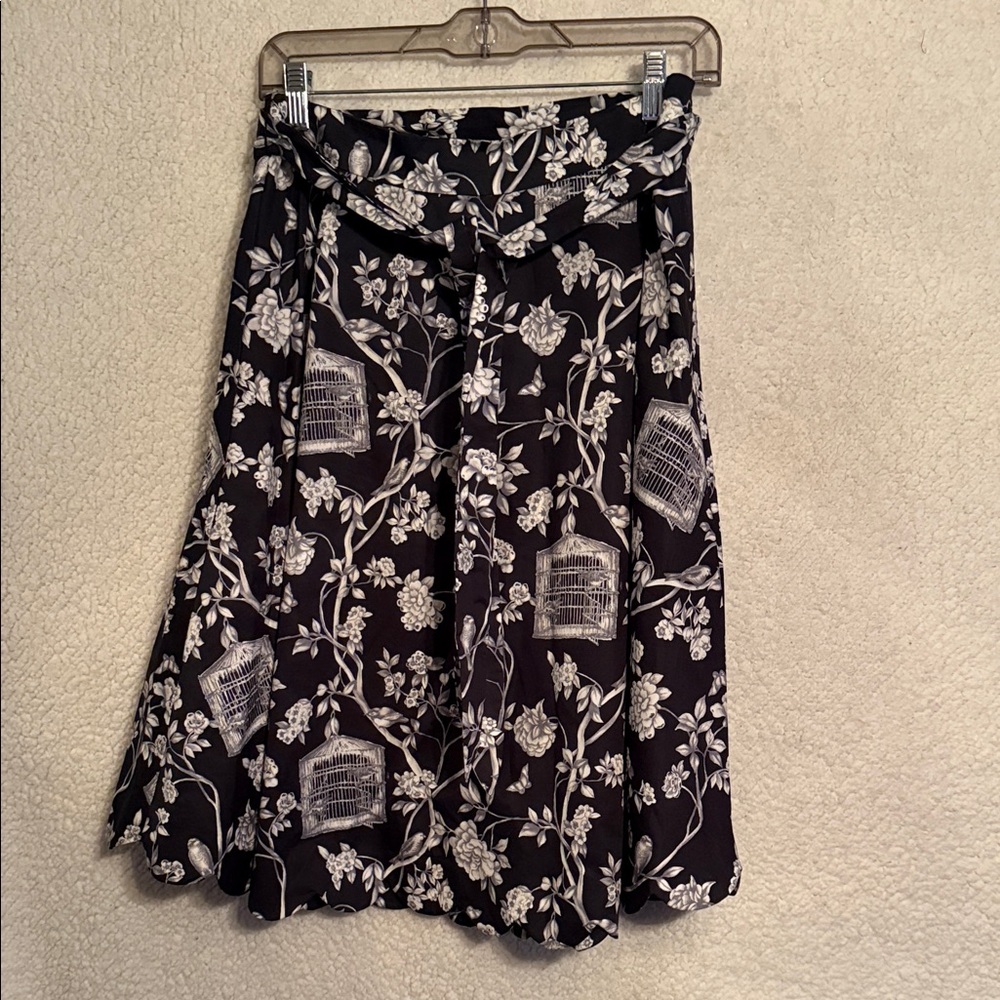Talbots Asymmetrical Black and White Floral Skirt